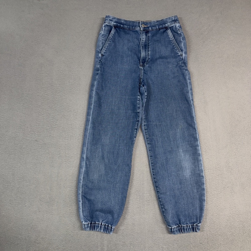 Express Jeans Womens 6 Blue Super High Rise Baggy Jogger Distressed Denim Cotton